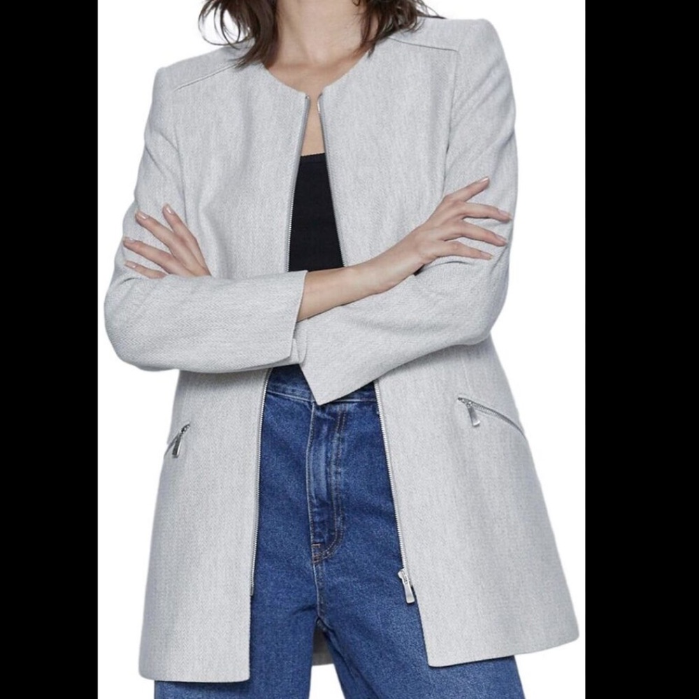 Zara Gray Herringbone Dress Coat